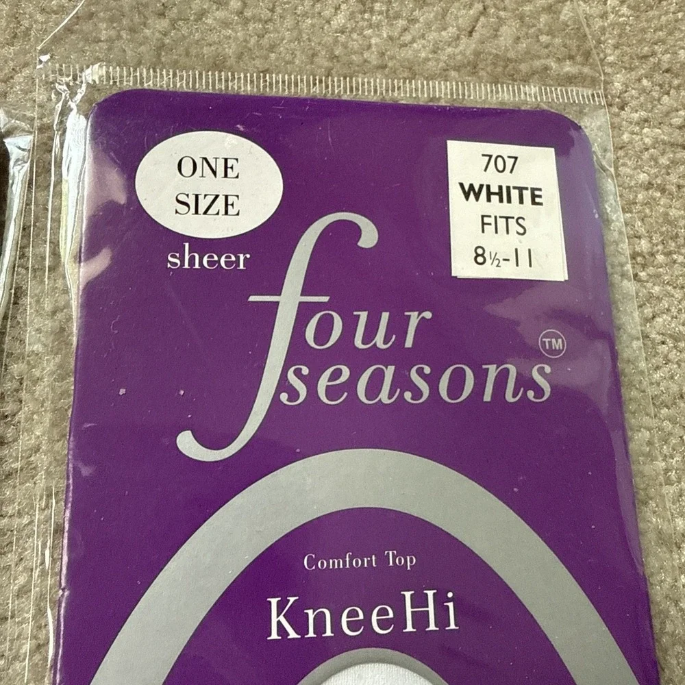 Lot of 4 Four Seasons Sheer KneeHi Comfort Top Stockings, White, Nylon Socks (4)